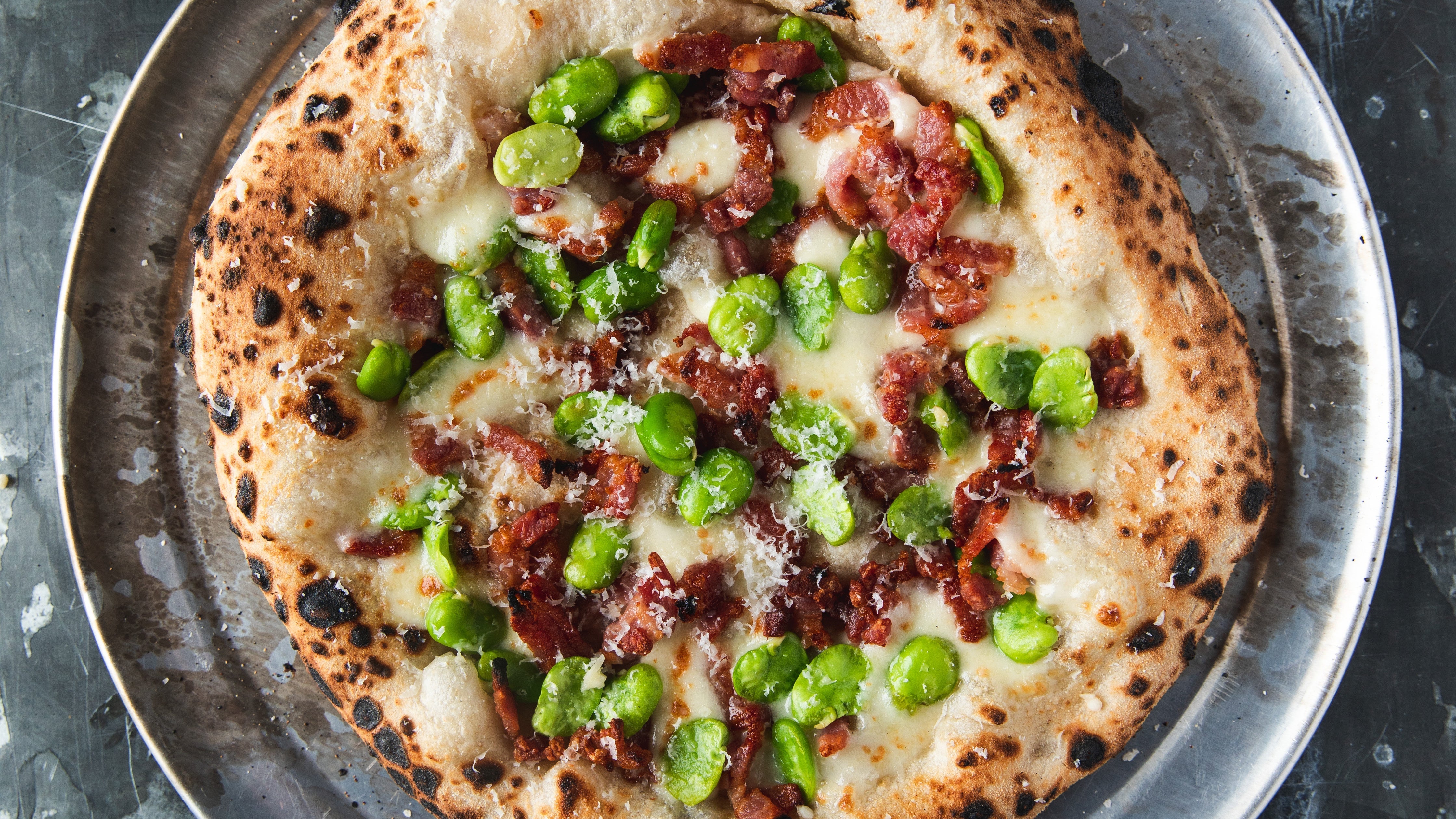 Fava Bean & Bacon Pizza with Lemon Oil – Gozney