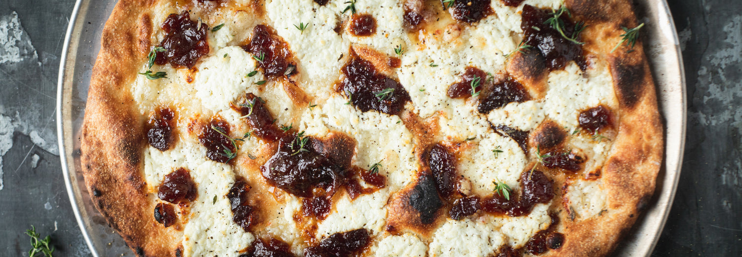 Goats Cheese & Red Onion Marmalade Thin & Crispy Pizza recipe poster image