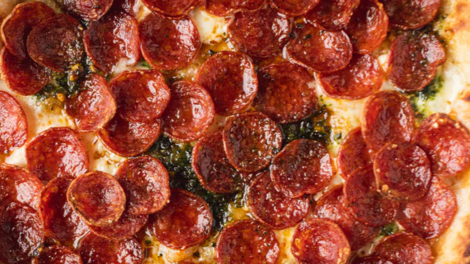 Pepperoni & Pistachio Pesto Pizza recipe poster image